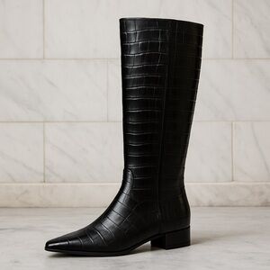 Gianni Bini Black Croc-Embossed Heeled Boots